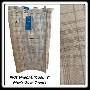 𝅺NWT Haggar Cool 18 Men’s Golf Flat Front Shorts Plaid 32W
